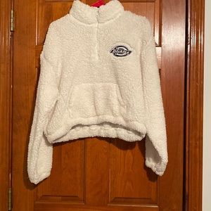 Dickies White Sherpa Quarter Zip Cropped Pullover